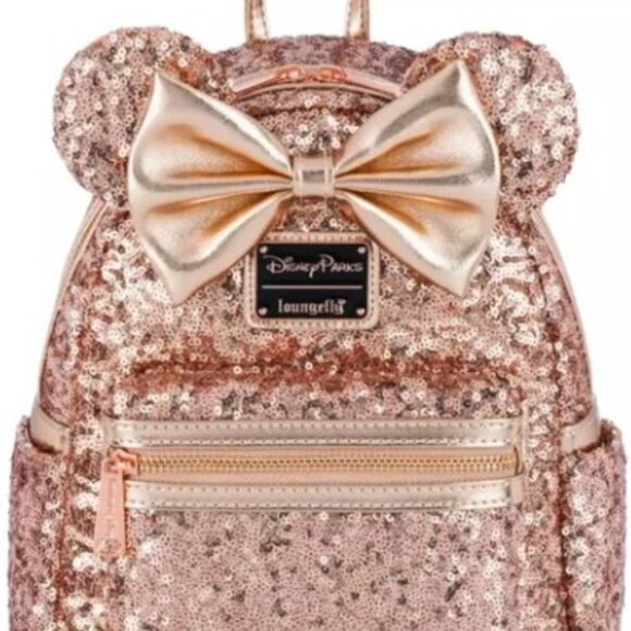 Disney Parks Loungefly Rose Gold Sequin Mini Backpack- 2024 - Picture 1 of 3